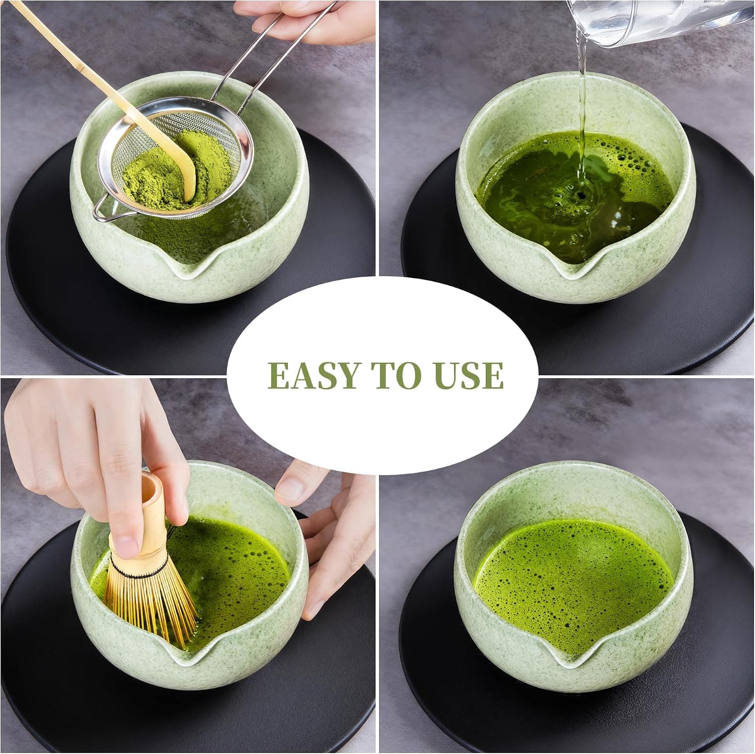 Ceramic matcha bowl with spout for whisking